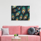 Papercut Peacock Feathers patroon Canvas Afdruk (Insitu (Woonkamer))