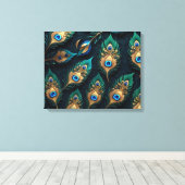 Papercut Peacock Feathers patroon Canvas Afdruk (Insitu (Houten vloer))