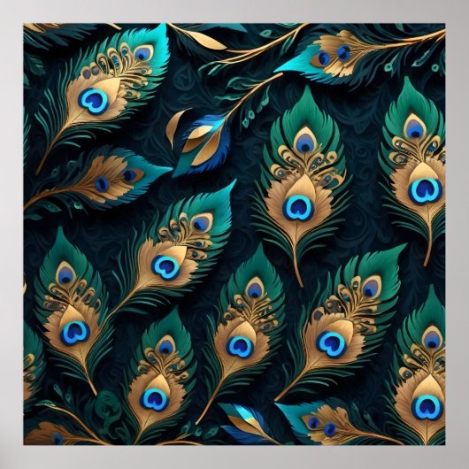 Papercut Peacock Feathers patroon Poster (Voorkant)