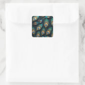 Papercut Peacock Feathers patroon Vierkante Sticker (Tas)