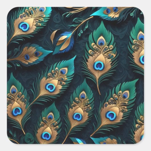 Papercut Peacock Feathers patroon Vierkante Sticker (Voorkant)