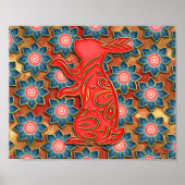 Papercut Rabbit Blue Red Gold Chinees nieuwjaar Poster (Voorkant)
