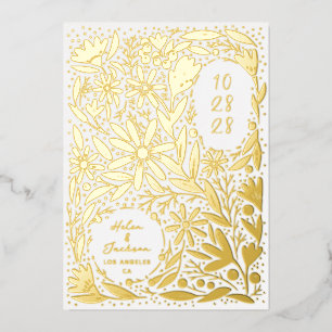 Papercut Rustic Bloemen Bewaar de Datum Folie Uitnodiging