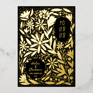 Papercut Rustic Bloemen Zwart Save the Date Folie Uitnodiging