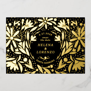 Papercut Rustic Bloemen Zwart Save the Date Goud Folie Uitnodiging