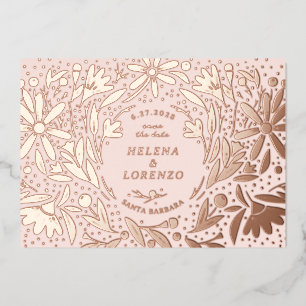 Papercut Rustic Flowers Save the Date Roos Gold Folie Uitnodiging