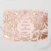 Papercut Rustic Flowers Save the Date Roos Gold Folie Uitnodiging (Voorkant)