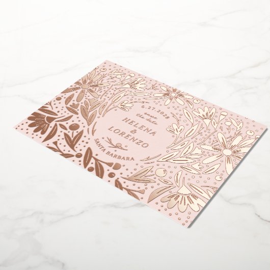 Papercut Rustic Flowers Save the Date Roos Gold Folie Uitnodiging (Gedraaid)