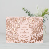 Papercut Rustic Flowers Save the Date Roos Gold Folie Uitnodiging (Staand Voorkant)