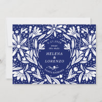 Papercut rustieke bloemen marineblauw