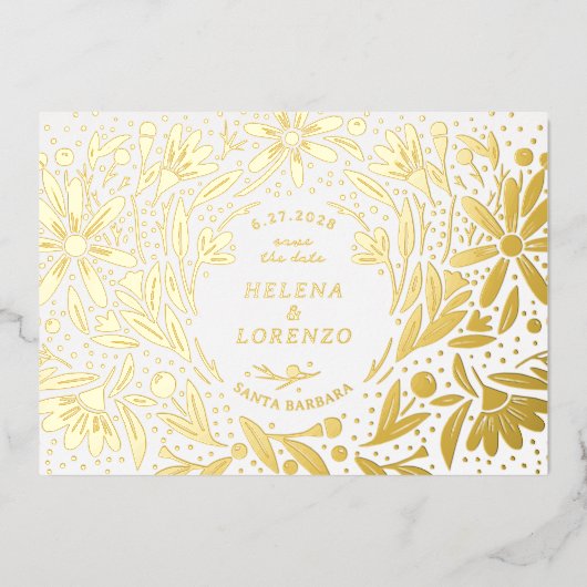 Papercut rustieke bloemen opslaan de datum goud folie uitnodiging (Voorkant)