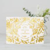 Papercut rustieke bloemen opslaan de datum goud folie uitnodiging (Staand Voorkant)