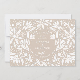 Papercut rustieke bloemen Sandy beige Save The Date