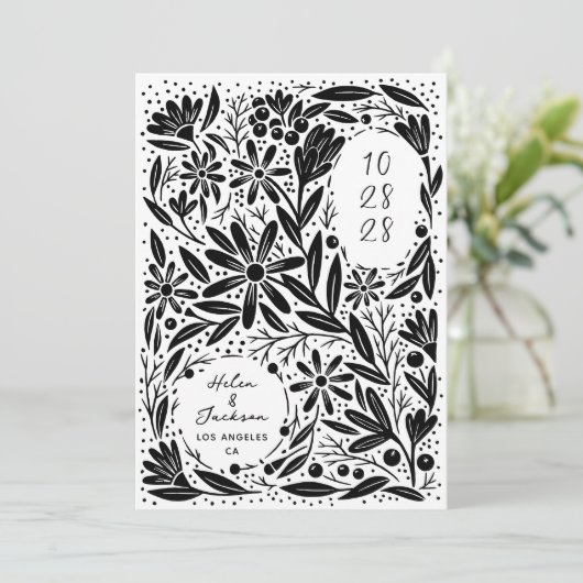 Papercut rustieke bloemen save the date (Staand voorkant)