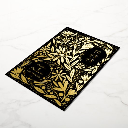 Papercut rustieke bloemen zwart Save the Date Folie Uitnodiging (Gedraaid)