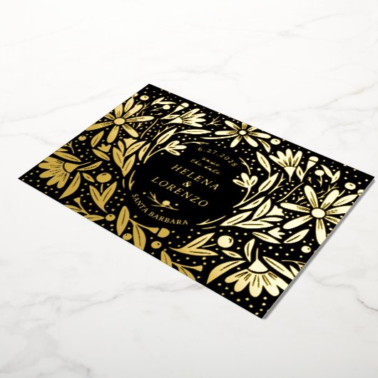 Papercut rustieke bloemen zwart Save the Date goud Folie Uitnodiging (Gedraaid)