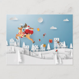 Papercut Santa bezorgt cadeau voor Kerstmis Briefkaart