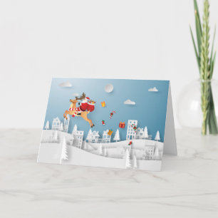 Papercut Santa bezorgt cadeau voor Kerstmis Feestdagen Kaart