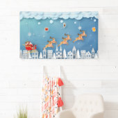 Papercut Santa en Rendier over de stad Kerstmis Spandoek (Insitu)