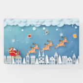 Papercut Santa en Rendier over de stad Kerstmis Spandoek (Horizontaal)