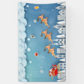 Papercut Santa en Rendier over de stad Kerstmis Spandoek (Verticaal)