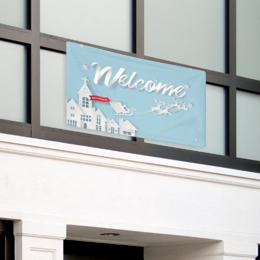 Papercut Santa en rendieren Welkom Kerstmis Spandoek (Buitenkant Gebouw)