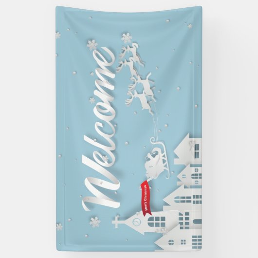 Papercut Santa en rendieren Welkom Kerstmis Spandoek (Verticaal)