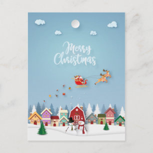 Papercut Santa Red Barn Sneeuwmannen Kerstmis Briefkaart