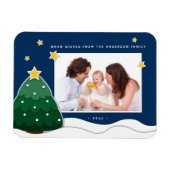 Papercut Stars & Snowy Christmas Tree Family Photo Magneet (Horizontaal)