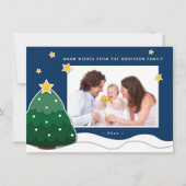 Papercut Stars & Snowy kerstboomfamilie Foto Feestdagenkaart (Voorkant)