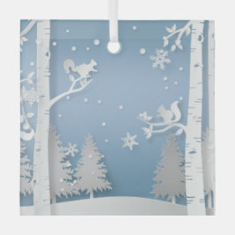Papercut Winter Forest and Squirrels Glas Ornament