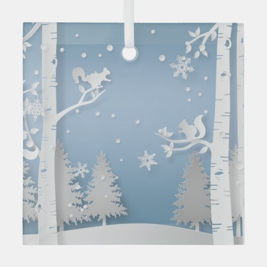 Papercut Winter Forest and Squirrels Glas Ornament (Voorkant)