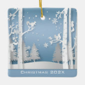 Papercut Winter Forest and Squirrels Keramisch Ornament (Voorkant)