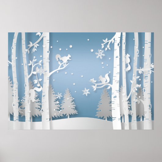 Papercut Winterbos en Eekhoorns Poster (Voorkant)