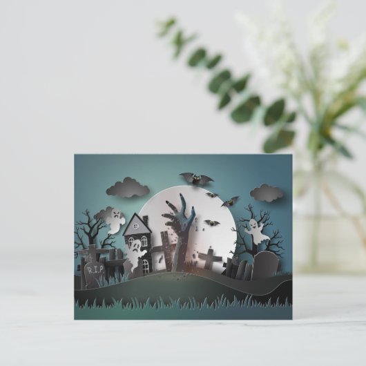 Papercut Zombie Graveyard & Ghosts Briefkaart (Staand voorkant)
