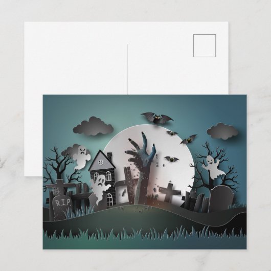 Papercut Zombie Graveyard & Ghosts Briefkaart (Voorkant / Achterkant)