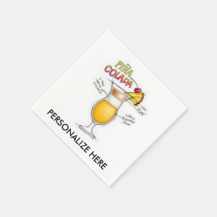 PAPEREN SERVETTEN - PINA COLADA RECEPT COCKTAIL KU