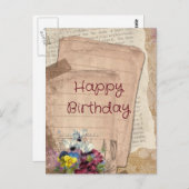  Papers en Bloemen Happy Birthday Briefkaart (Voorkant / Achterkant)