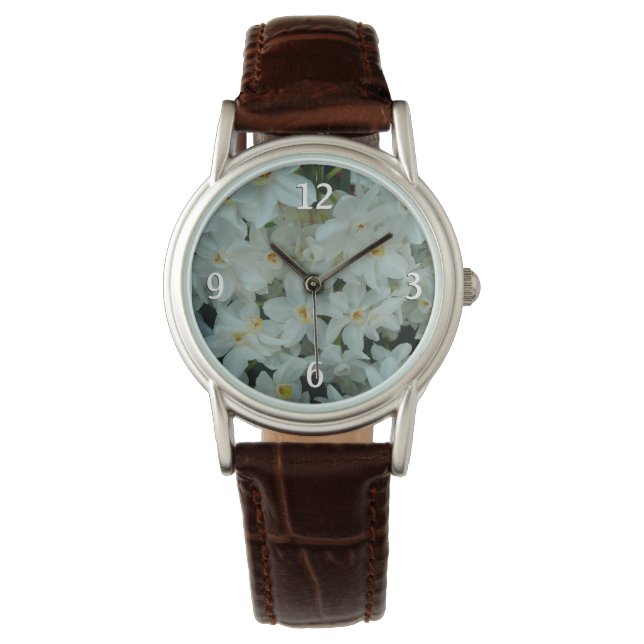 Paperwhite Narcissus Delicate White Flowers Horloge (Voorkant)