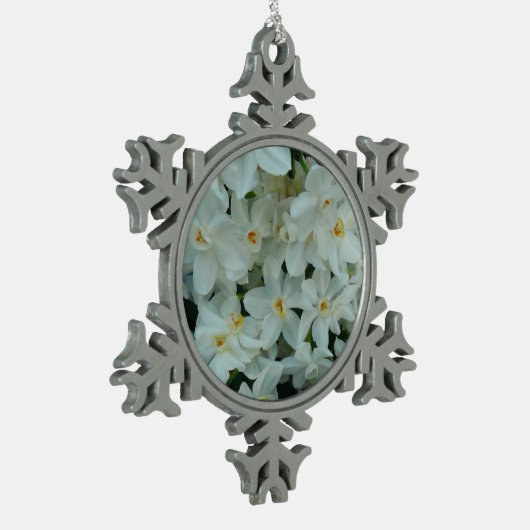 Paperwhite Narcissus Delicate White Flowers Tin Sneeuwvlok Ornament (Links)