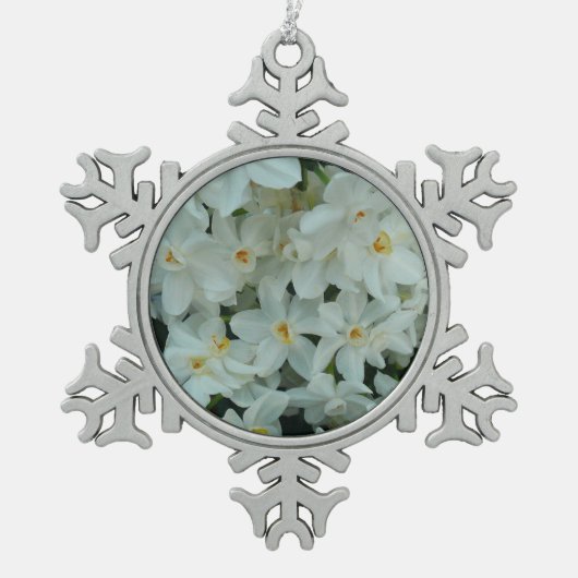 Paperwhite Narcissus Delicate White Flowers Tin Sneeuwvlok Ornament (Voorkant)