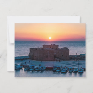 Paphos Castle bij zonsondergang, drone uitzicht Briefkaart