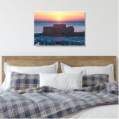 Paphos Castle bij zonsondergang, drone uitzicht Canvas Afdruk (Insitu (Slaapkamer))