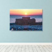 Paphos Castle bij zonsondergang, drone uitzicht Canvas Afdruk (Insitu (Houten vloer))