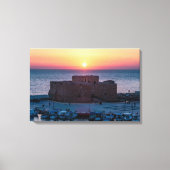 Paphos Castle bij zonsondergang, drone uitzicht Canvas Afdruk (Voorkant)