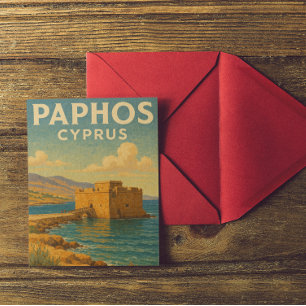 Paphos Cyprus fort vintage reizen Briefkaart