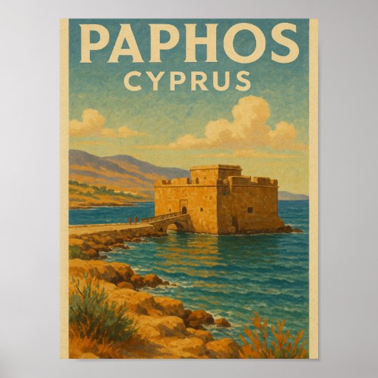 Paphos Cyprus fort vintage reizen Poster (Voorkant)