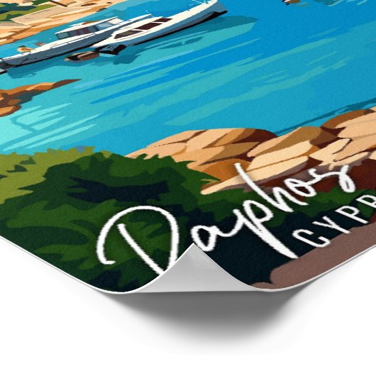 Paphos Cyprus vintage reisillustratie Poster (Hoek)