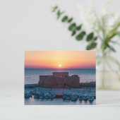 Paphos Kasteel bij zonsondergang, dronezicht Briefkaart (Staand voorkant)