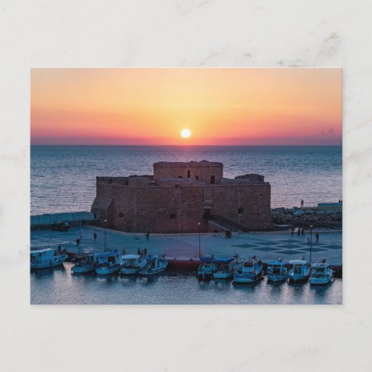 Paphos Kasteel bij zonsondergang, dronezicht Briefkaart (Voorkant)